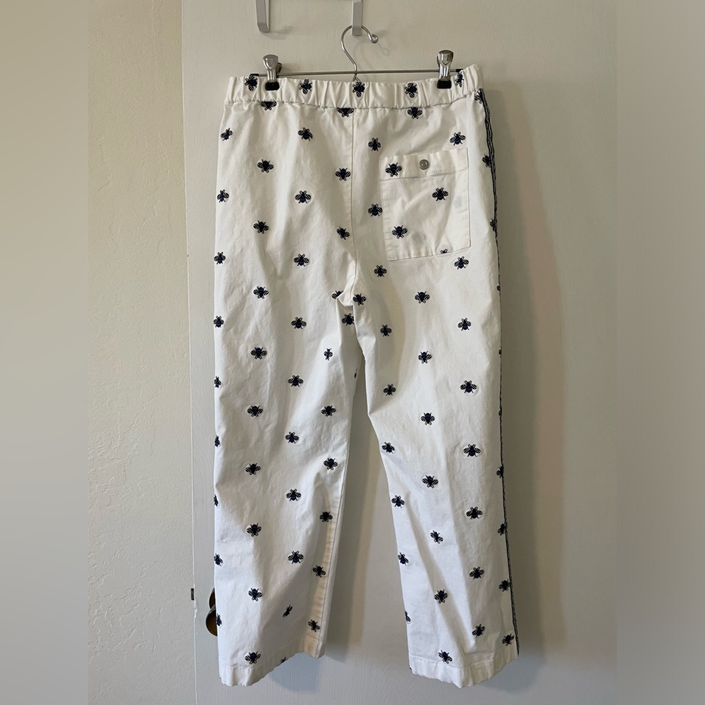 Maeve White Track-Stripe Embroidered Straight Leg Pants with Drawstring Waist - Picture 3 of 5